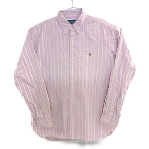 Ralph Lauren Shirt Mens XL Pink Blue Striped Classic Fit Button Down Long Sleeve